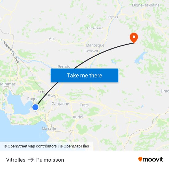 Vitrolles to Puimoisson map