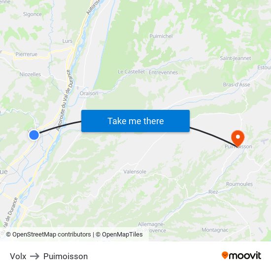 Volx to Puimoisson map