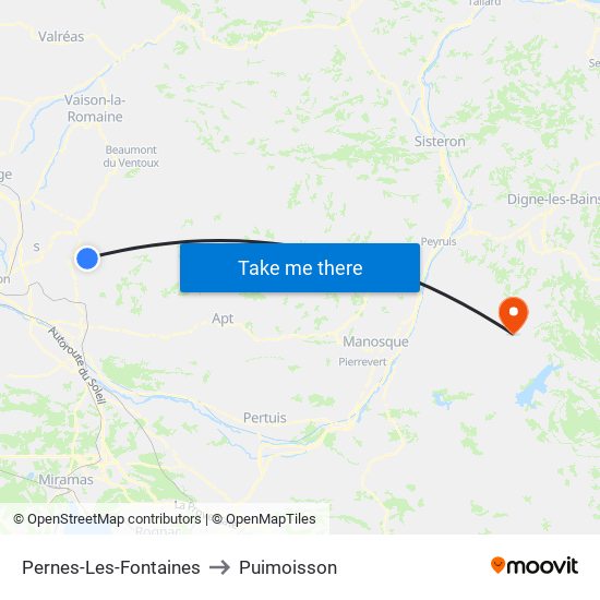 Pernes-Les-Fontaines to Puimoisson map