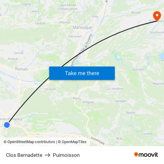 Clos Bernadette to Puimoisson map