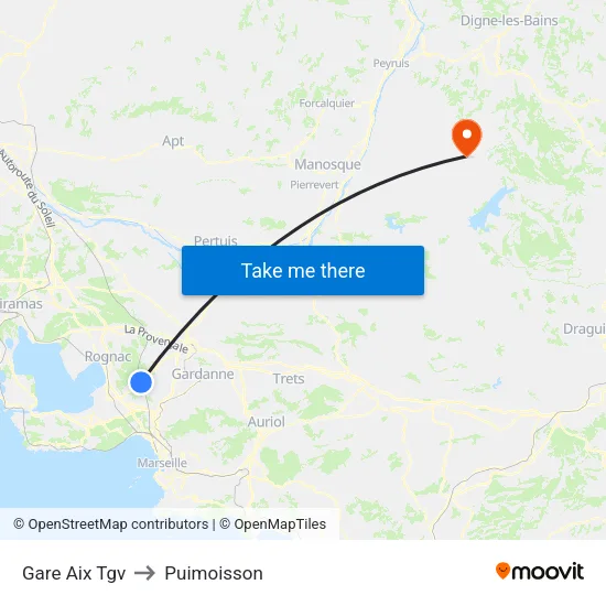 Gare Aix Tgv to Puimoisson map