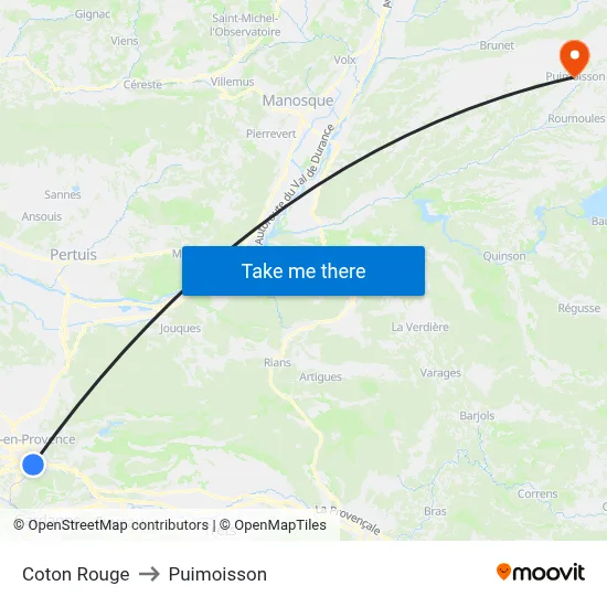 Coton Rouge to Puimoisson map