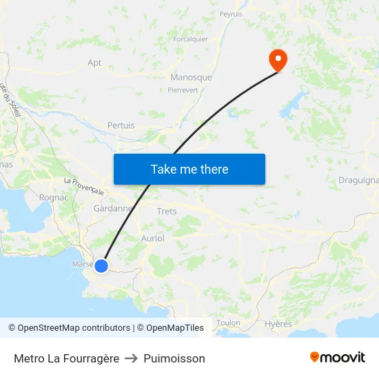 Metro La Fourragère to Puimoisson map