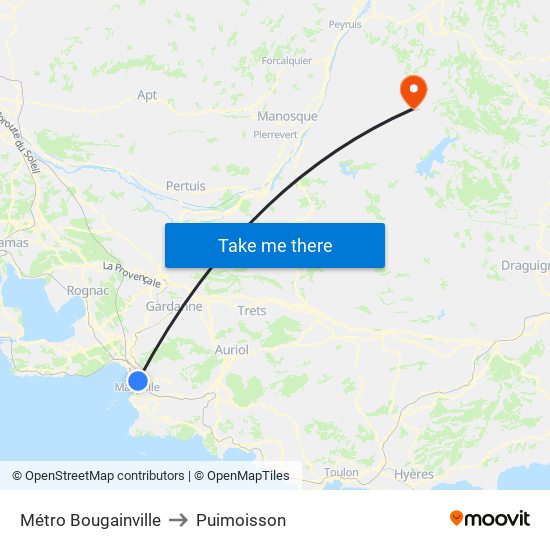Métro Bougainville to Puimoisson map