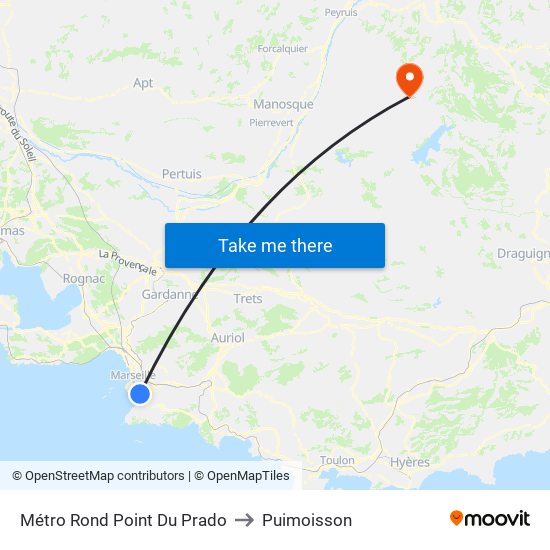 Métro Rond Point Du Prado to Puimoisson map