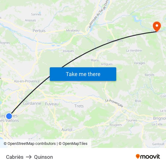 Cabriès to Quinson map