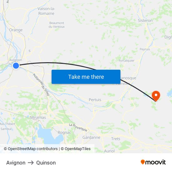 Avignon to Quinson map