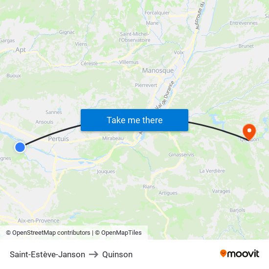 Saint-Estève-Janson to Quinson map