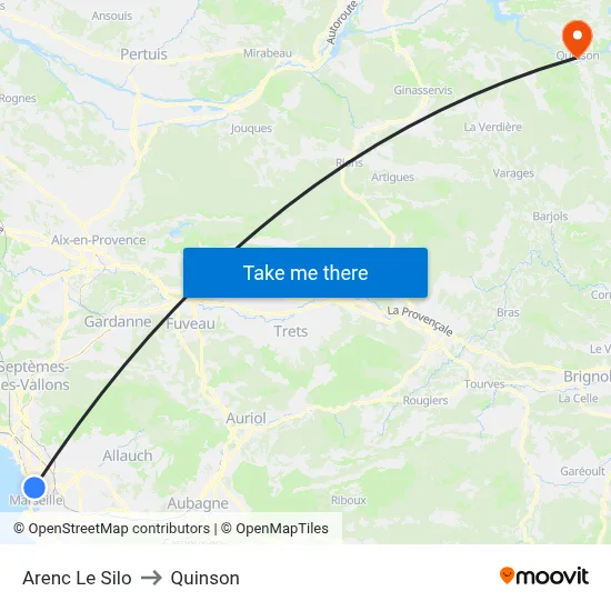 Arenc Le Silo to Quinson map