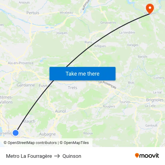 Metro La Fourragère to Quinson map