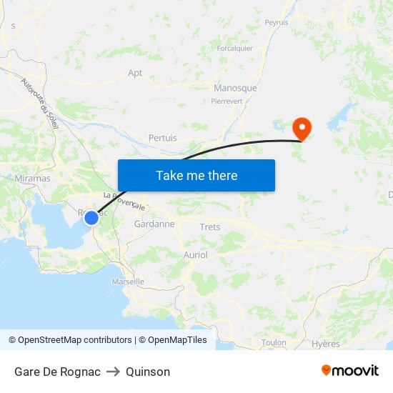 Gare De Rognac to Quinson map