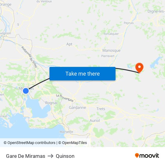 Gare De Miramas to Quinson map