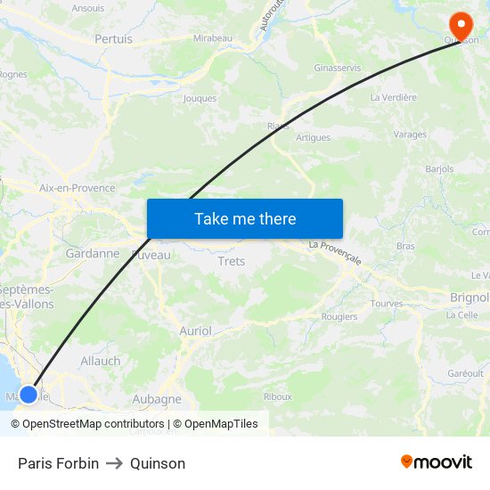 Paris Forbin to Quinson map