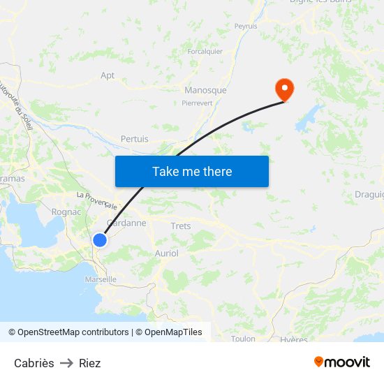 Cabriès to Riez map