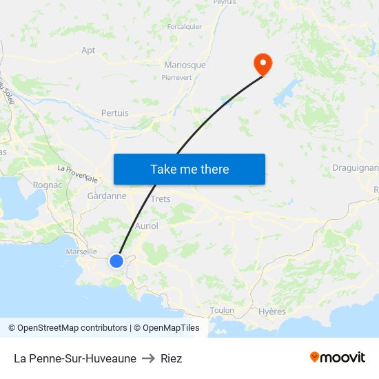 La Penne-Sur-Huveaune to Riez map