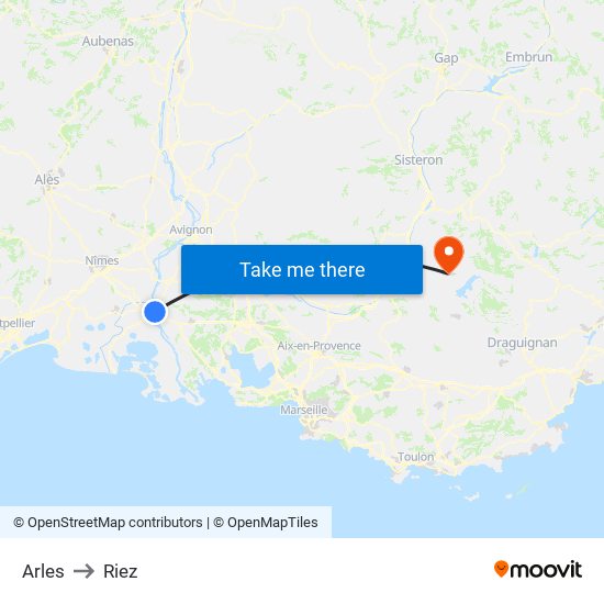 Arles to Riez map
