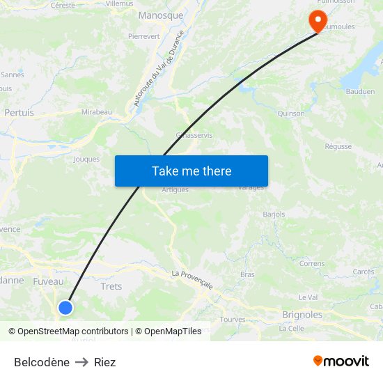 Belcodène to Riez map