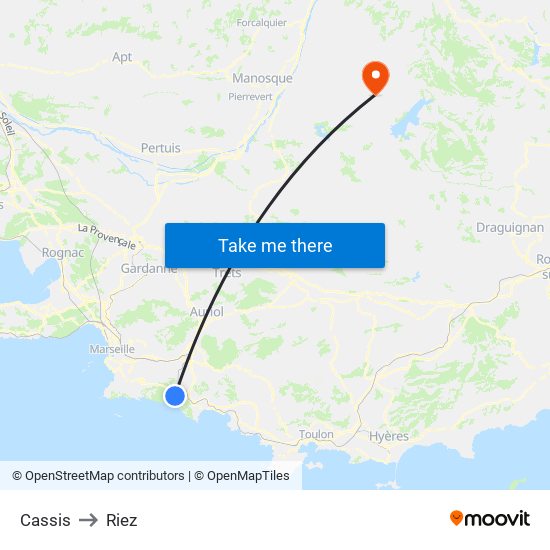 Cassis to Riez map
