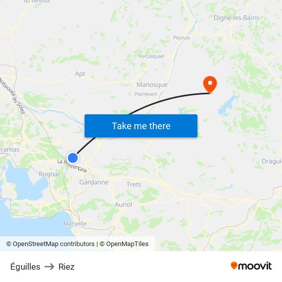 Éguilles to Riez map