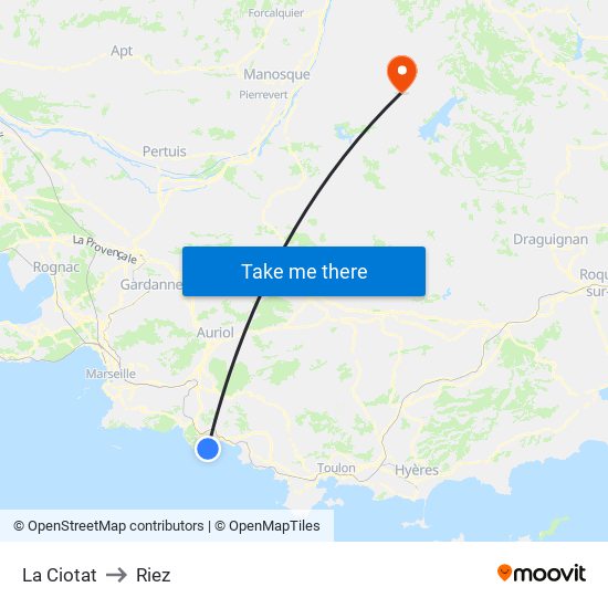 La Ciotat to Riez map
