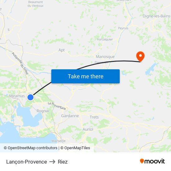Lançon-Provence to Riez map