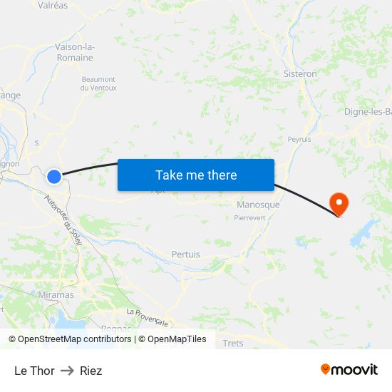 Le Thor to Riez map