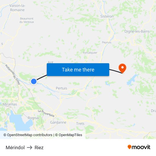 Mérindol to Riez map