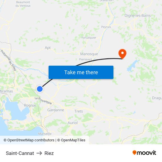 Saint-Cannat to Riez map