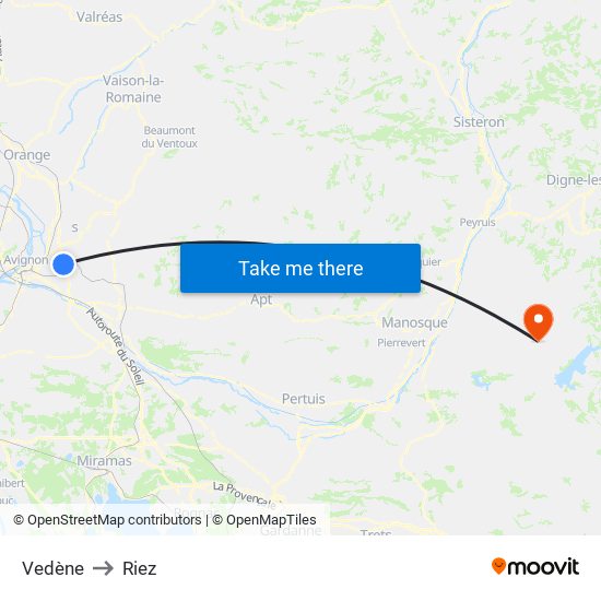 Vedène to Riez map