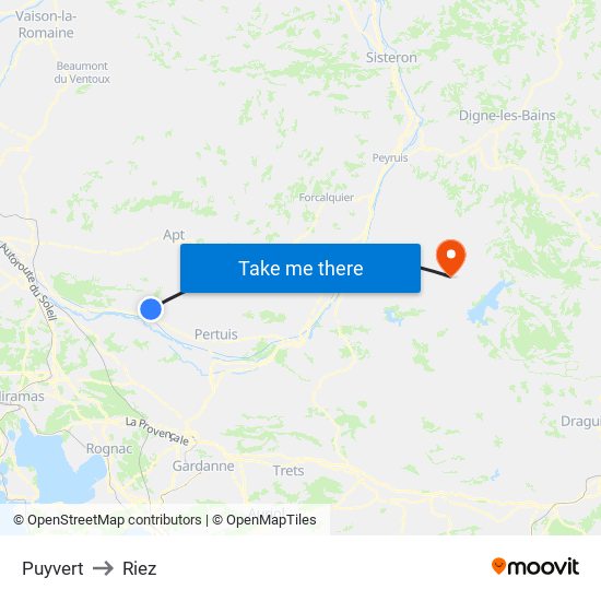 Puyvert to Riez map