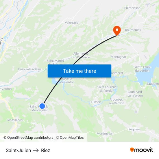 Saint-Julien to Riez map