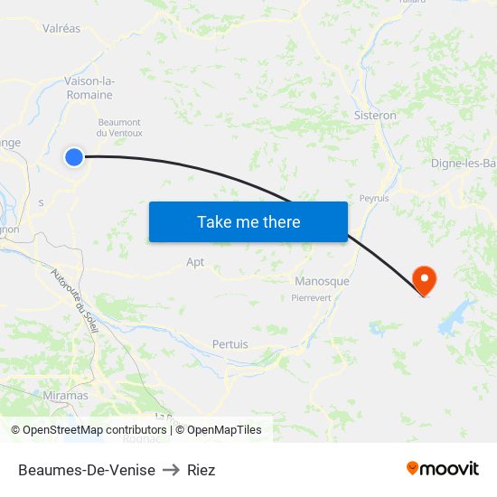 Beaumes-De-Venise to Riez map