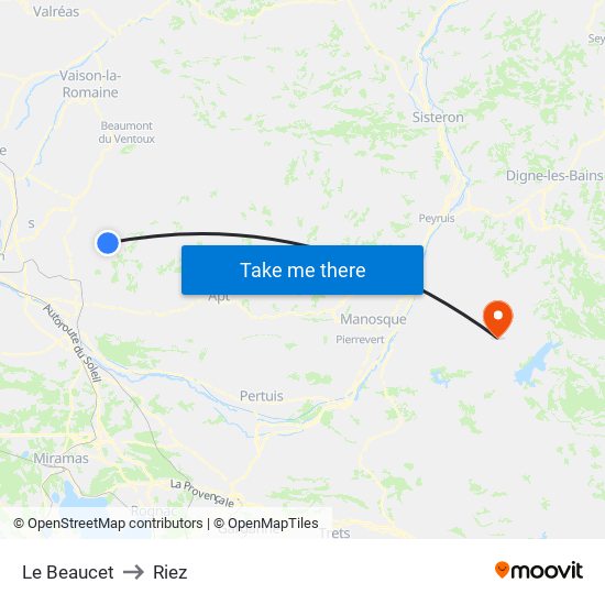 Le Beaucet to Riez map