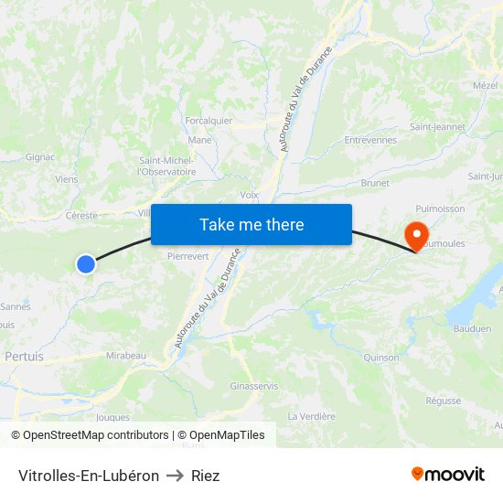 Vitrolles-En-Lubéron to Riez map
