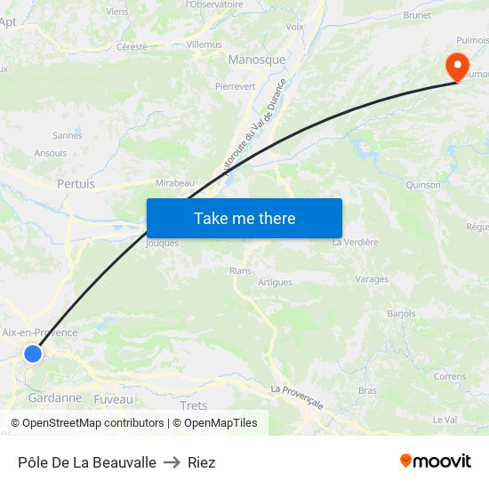Pôle De La Beauvalle to Riez map