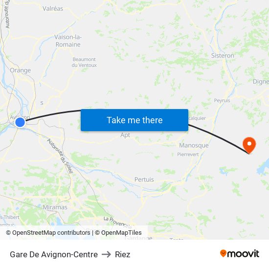 Gare De Avignon-Centre to Riez map