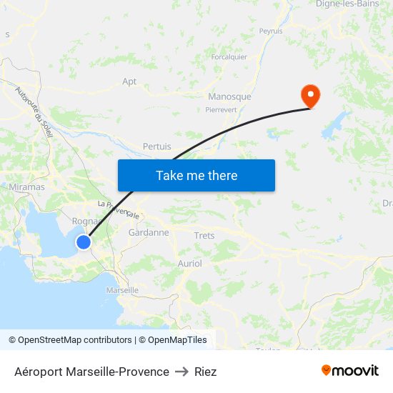 Aéroport Marseille-Provence to Riez map