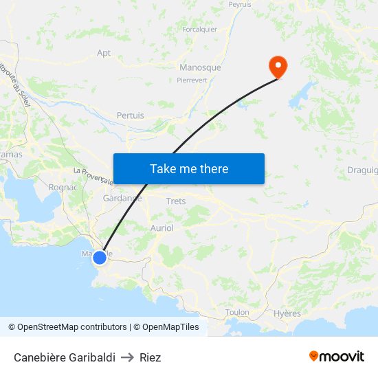 Canebière Garibaldi to Riez map