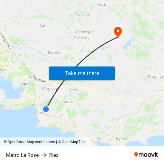 Métro La Rose to Riez map