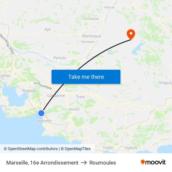 Marseille, 16e Arrondissement to Roumoules map