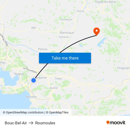 Bouc-Bel-Air to Roumoules map