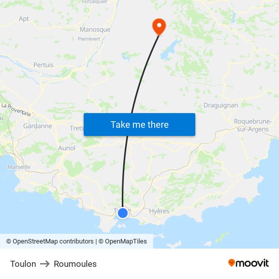 Toulon to Roumoules map