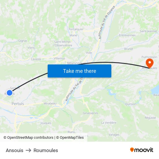 Ansouis to Roumoules map