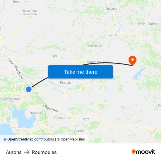 Aurons to Roumoules map