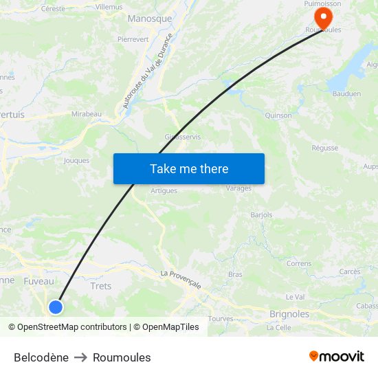 Belcodène to Roumoules map