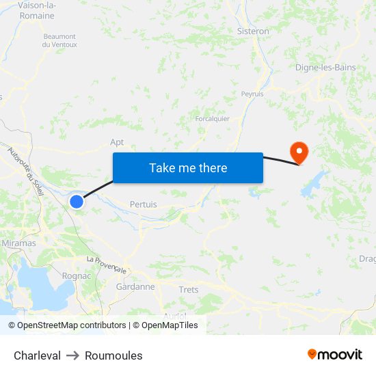 Charleval to Roumoules map