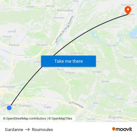 Gardanne to Roumoules map