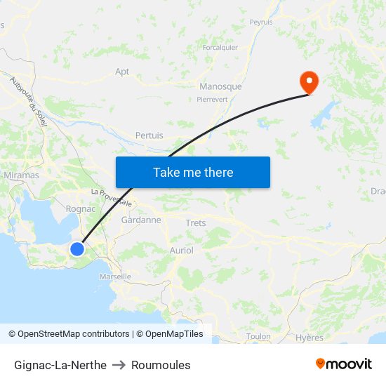 Gignac-La-Nerthe to Roumoules map