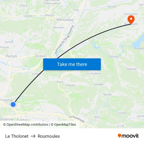 Le Tholonet to Roumoules map