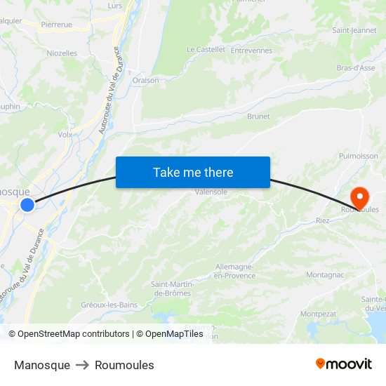 Manosque to Roumoules map